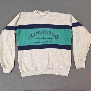 Vintage Third Street Grand Canyon Railway Womens XS/S Sweatshirt Teal Gray